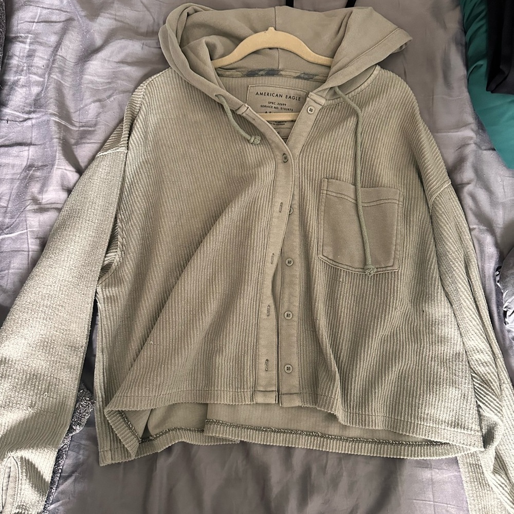 American Eagle Outfitters Women's Olive Hooded Cardigan